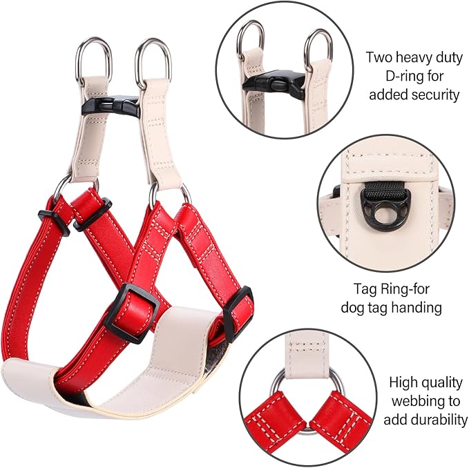 Microfiber Leather No Pull Dog Harness: Comfortable and Easy-to-Use Vest for Training and Walking Your Samll Medium Large Puppy or Dog (Red, M)