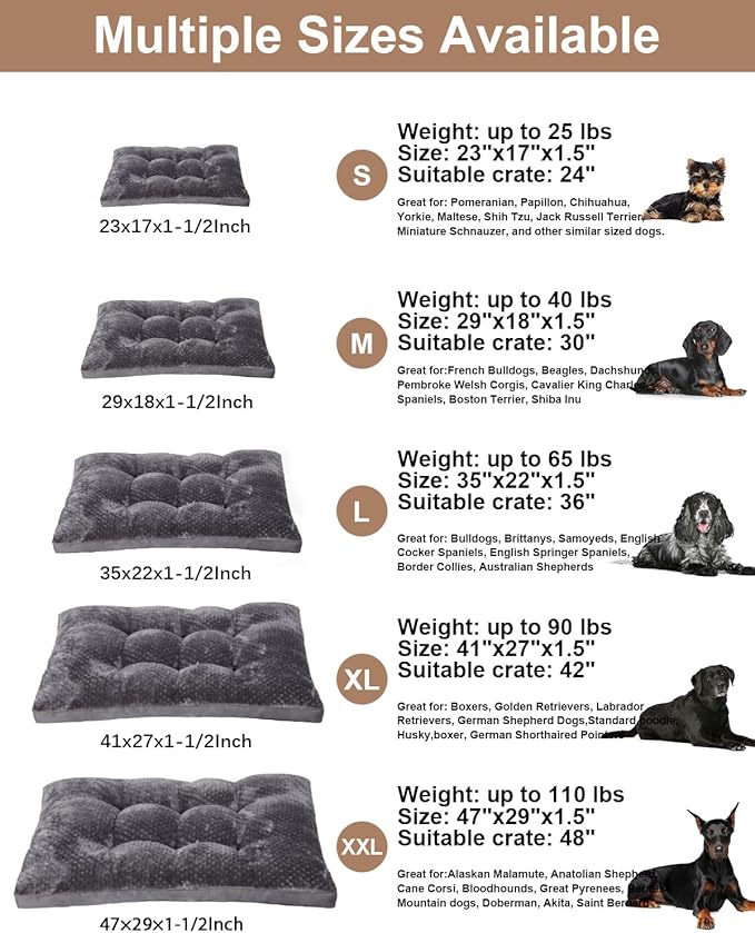 Dog Bed, Washable Cozy Plush Dog Crate Beds, Soft Comfy Kennel Pad Anti Slip Pet Sleeping Mat for Large, Jumbo, Medium, Small Dogs Breeds (47.0 L x 29.0 W x 1.5 Th Inches, Dark Grey)