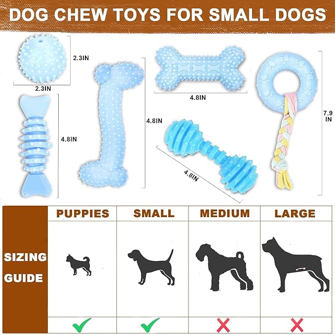 Puppy Toys, 6 Pack Dog Chew Toys for Puppy, Cute Blue Small Dog Toys, Teething Toys for Puppies, Soft Durable Interactive Chew Toy for Small Dogs