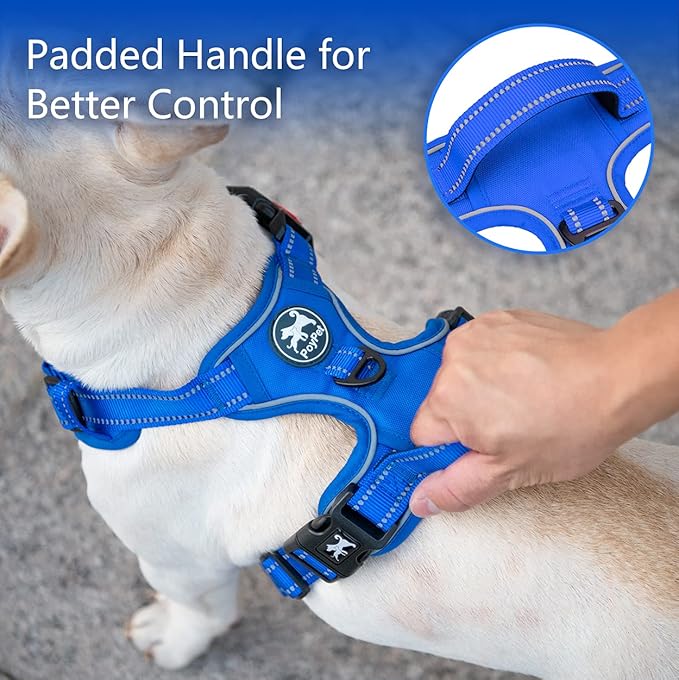 PoyPet No Pull Dog Harness, No Choke Reflective Dog Vest, Adjustable Pet Harnesses with Easy Control Padded Handle for Small Medium Large Dogs(Royal Blue,XL)