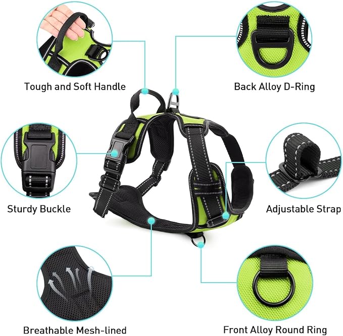 Joytale No Pull Dog Harness for Extra Large Dogs, Reflective Pet Vest with Front Clip, Adjustable Soft Padded Harnesses with Easy Control Handle for Training and Walking, Green, XL