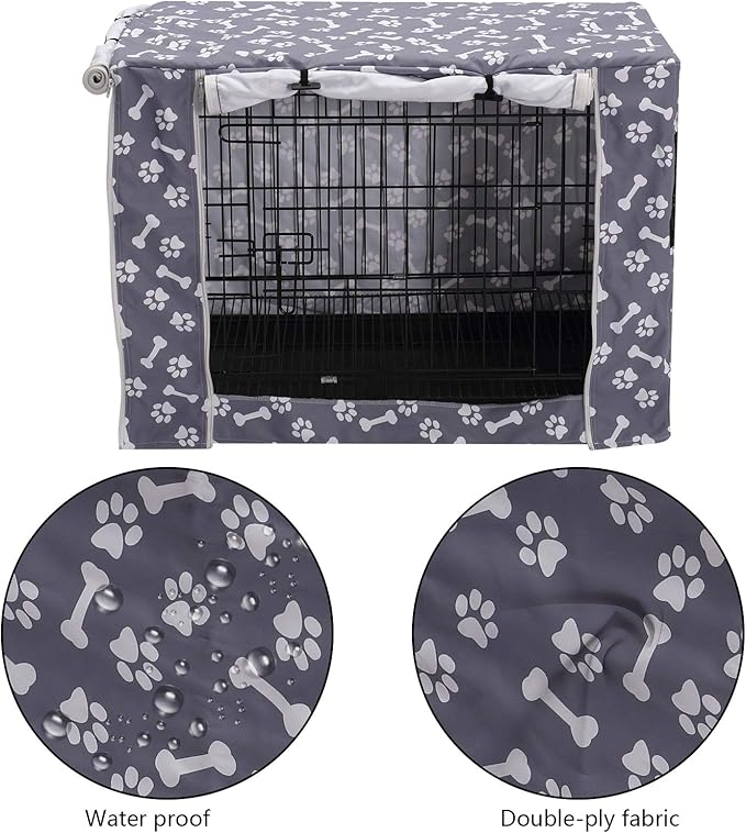 Pethiy Dog Crate Cover Durable Polyester Pet Kennel Cover Universal Fit for Wire Dog Crate - Fits Most 24 inch Dog Crates - Cover only-Sky Gray-24
