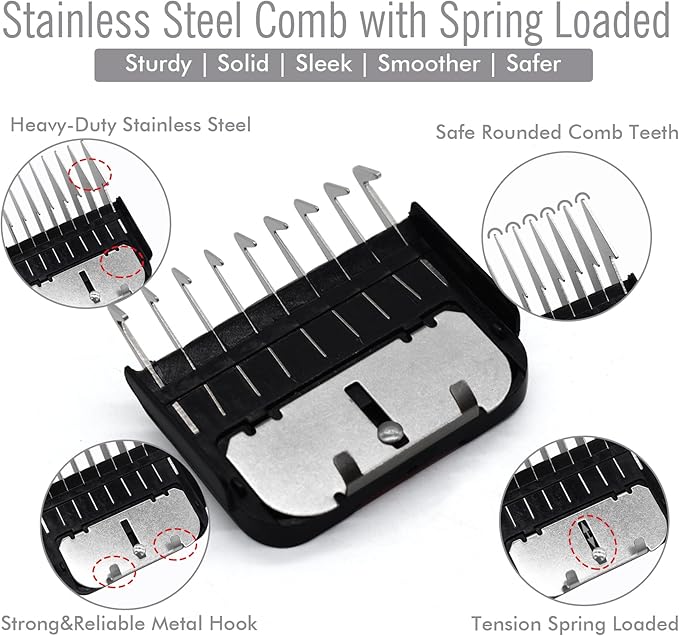 Professional A5 Style Animal Clipper Stainless Steel Color-Coded Snap-on Attachment Guard Guide Comb, 1/8"-1" Compatible with Wahl KM Series Oster A5 Andis Detachable Blade Pet Groomers (#1 - 1/8")