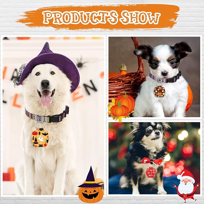 Reginary 6 Pieces Dog Tag Holder Portable Pet ID Tag Soundless Dog Tag Silencer Bag Dog Tag Cover with Rings Quiet Dog Tag Bag Protector for Dogs Cats Pets (Festival Style)