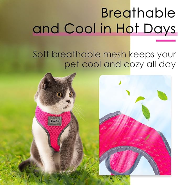 ThinkPet Reflective Breathable Soft Air Mesh No Pull Puppy Choke Free Over Head Vest Harness for Puppy Small Medium Dogs and Cats Rose Red XX-Small