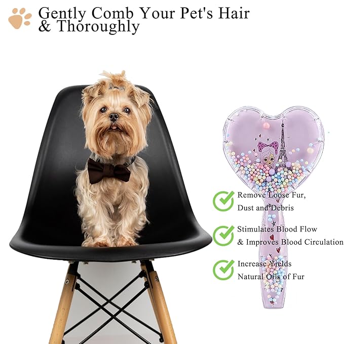 Small Dog Brush, Soft Dog Brush for Shih Tzus, Yorkies, Maltipoos, Maltese , Love Shape Puppy Massaging Hair Brush, Cat Brush, for Small Dogs Cats Rabbits of All Hair Types (Purple)