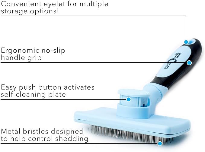 Self Cleaning Pet Slicker Brush, Blue, Large