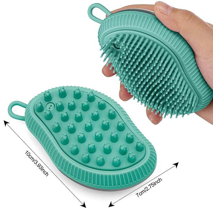 Pet Grooming Bath Massage Brush with Soap and Shampoo Dispenser Soft Silicone Bristle for Long Short Haired Dogs Cats(Blue)