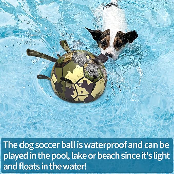QDAN Dog Toys Soccer Ball, Interactive Dog Toys for Tug of War, Dog Tug Toy, Dog Water Toy, Durable Dog Balls for Medium & Large Dogs-Camouflage(8 inch)