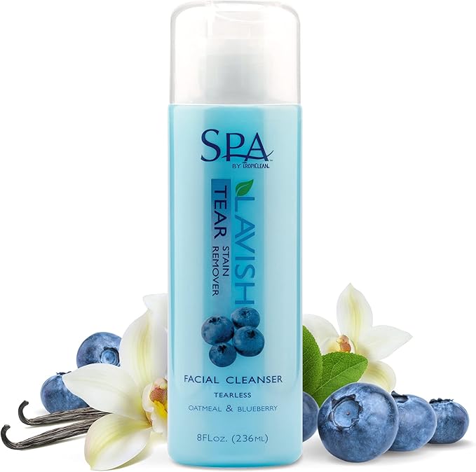TropiClean SPA Tear Stain Remover for Dogs | Blueberry Facial Shampoo | Odor Eliminator | Tearless | Whitening and Brightening | Made in USA | 8oz.