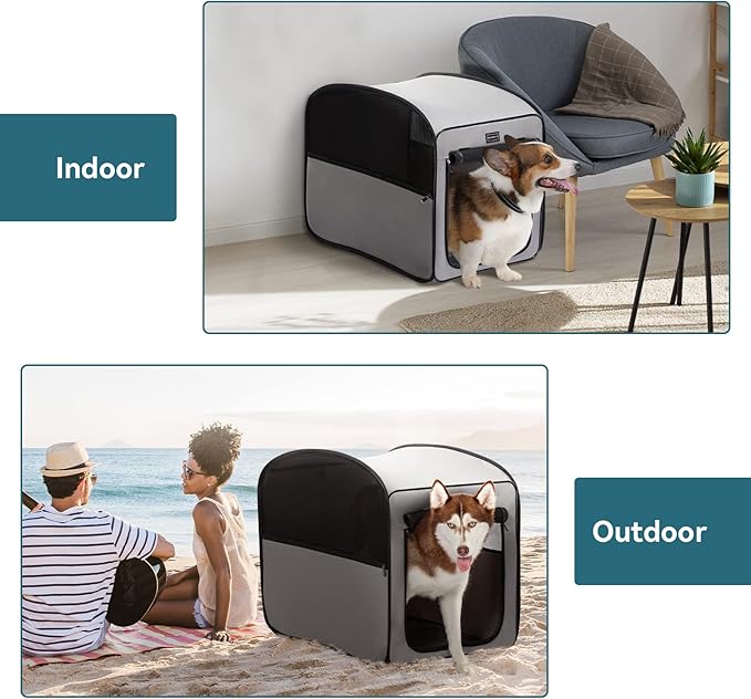 Petsfit Portable Dog Crate,Pop Up Dog Crate for Medium Dogs,Waterproof Pet Cage Dog Kennel for Indoor/Outdoor,Lightweight Dog Carrier for Travelling,Grey
