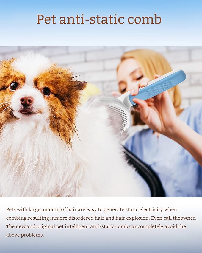Self-Cleaning Pet Brush for Dog and Cat Long Hair - Static Electricity Eliminator Beauty Product (Blue)