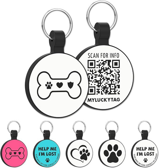 MYLUCKYTAG Silent Silicone QR Code Pet ID Tags Dog Tags - Pet Online Profile - Scan QR Receive Instant Pet Location Alert Email