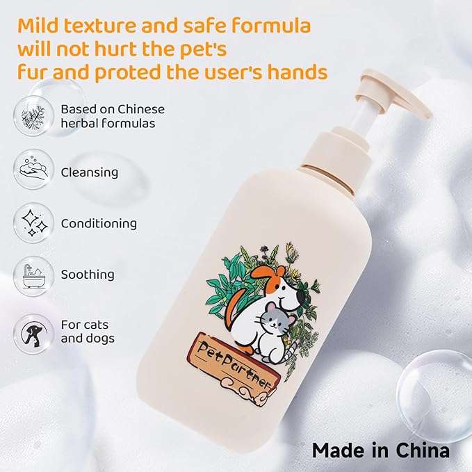 Cat & Dog Shampoo and Conditioner,Natural Chinese Medicine Shampoo,Relief Itchy Dry Skin Erythema Papules Pustules