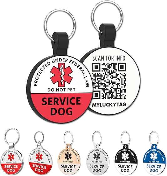 MYLUCKYTAG Silicone QR Code Service Dog Tag - Pet Online Profile - Scan QR Receive Instant Pet Location Alert Email