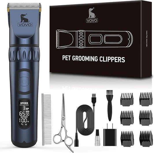 Vovo Dog Clippers - 3-Speed Heavy Duty, Low Noise Rechargeable Cordless Electric Dog & Cat Grooming Kit (Blue)