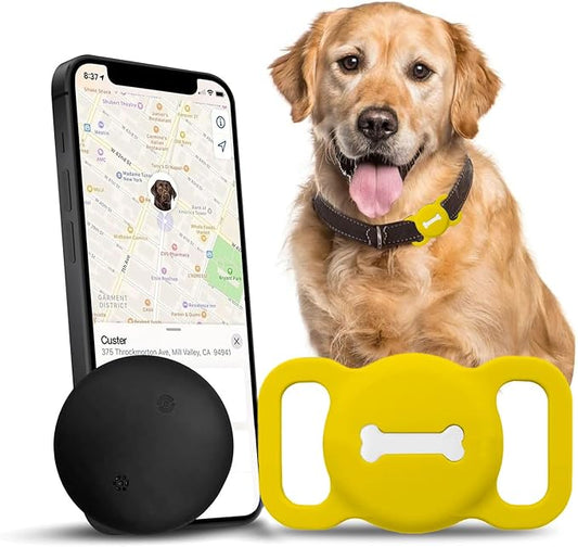 Smart Pet Tracker, Dog Tracker with Collar Holder, Smart Tag for Seamless Location Tracking, Work with Find My, Not GPS Tracker (Yellow)