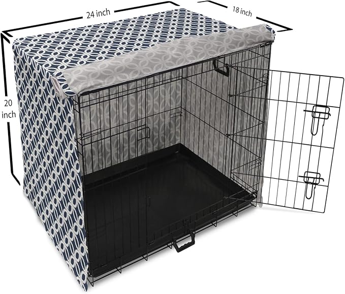 Ambesonne Navy Blue Dog Crate Cover, Marine in Geometric Pattern Design Ocean Travel Cruise Mosaic Ornament, Easy to Use Pet Kennel Cover for Cats & Medium Dogs, 24 Inch, Blue White