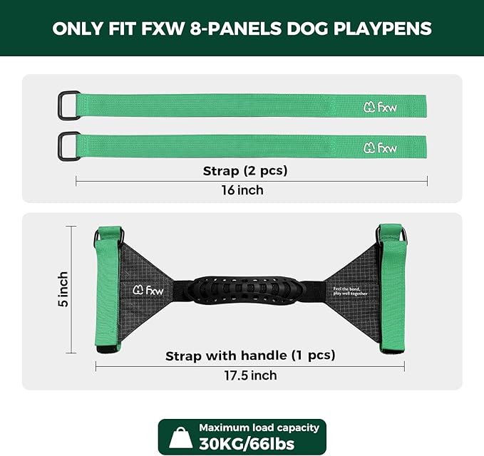 FXW MiniPaws Dog Playpen Designed for Puppies/Small Dogs & FXW Easy-Carry Straps, Fit 8-Panel of All Heights Dog Playpen