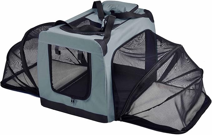 Pet Life Hounda Accordion Metal Framed Soft Folding Expandable Dog Crate - Collapsible Folding Pet Crate or Dog Kennel with Triple Expansion Room