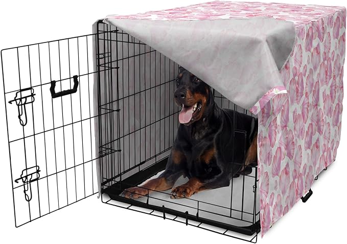 Ambesonne Watercolor Flowers Dog Crate Cover, Pastel Petals Romantic Rose Leaf Botanical Beauty Essence, Easy to Use Pet Kennel Cover for Medium Large Dogs, 42 Inch, White Pink