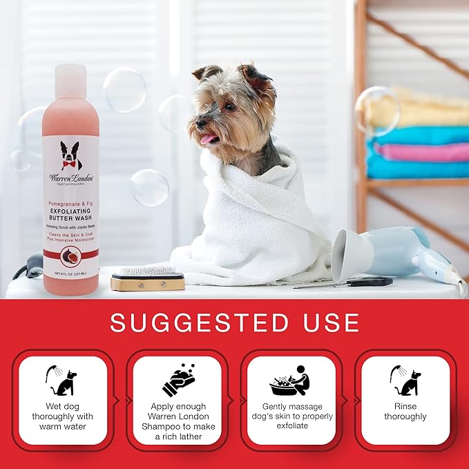 Warren London Exfoliating Butter Wash - Premium Conditioning Dog Shampoo - Pomegranate & Fig - 8 Oz