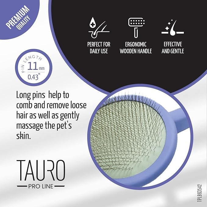 TAURO PRO LINE - Slicker Brush Round | Premium brush for dogs and cats with soft, flexible cushion ergonomic design. | Included: 1x grooming brush in Purple, Dimensions: Round, 3,5 x 7,4 in