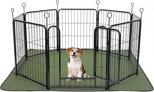 Lekesky Dog Playpen Indoor, 24 Inch 8 Panels Dog Play Pen with Bottom Mat, Metal Heavy Duty Pet Playpen for Puppys and Small Dogs, Black