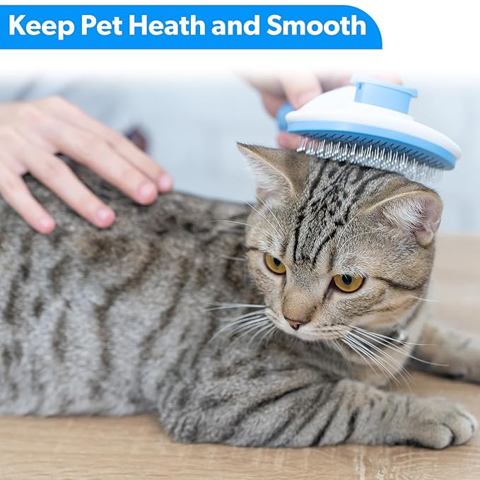 Pet Grooming Self Cleaning Slicker Brush for Cats and Dogs, Cats Brush for Shedding Hair, Removes Loose Hair & Tangles, Skin Friendly & Promote Circulation-Blue