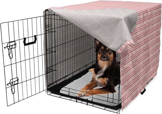 Lunarable Dusty Rose Dog Crate Cover, Doodle Style Waves Horizontal Stripes Simplistic Cheerful, Easy to Use Pet Kennel Cover for Medium Large Dogs, 36 Inch, Dried Rose Pale Pink