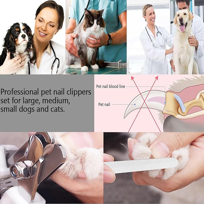 Pet Nail Clippers and Trimmers Set Safety Guard to Avoid Over Cutting Razor Sharp Blades Grooming Tool for All Small Large Dog Cat (Pink)