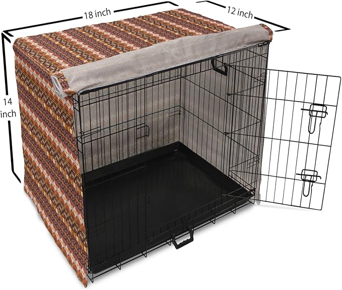 Lunarable Aztec Dog Crate Cover, Ornate Rich Motifs in Autumn Colors Geometric and Floral Design Old Tribal, Easy to Use Pet Kennel Cover for Small Dogs Puppies Kittens, 18 Inch, Orange Yellow Blue