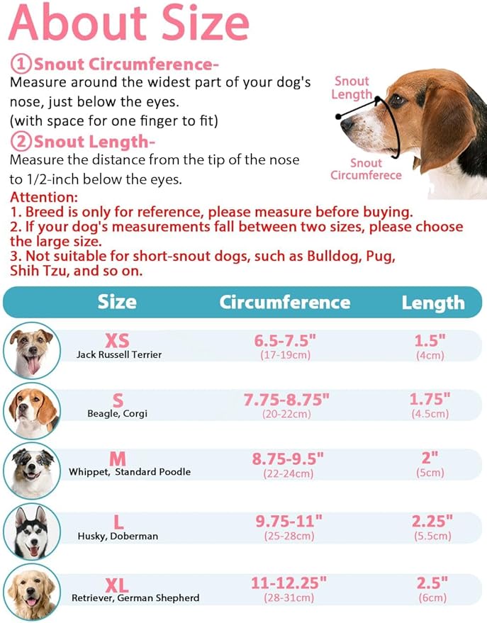 LUCKYPAW Dog Muzzle, Mesh Dog Muzzle for Large Medium Small Dogs, Soft Muzzles for Biting Chewing Fierce Barking, Breathable Muzzle with Adjustable Strap for Training (Black, XS(Snout:6.5"-7.5"))