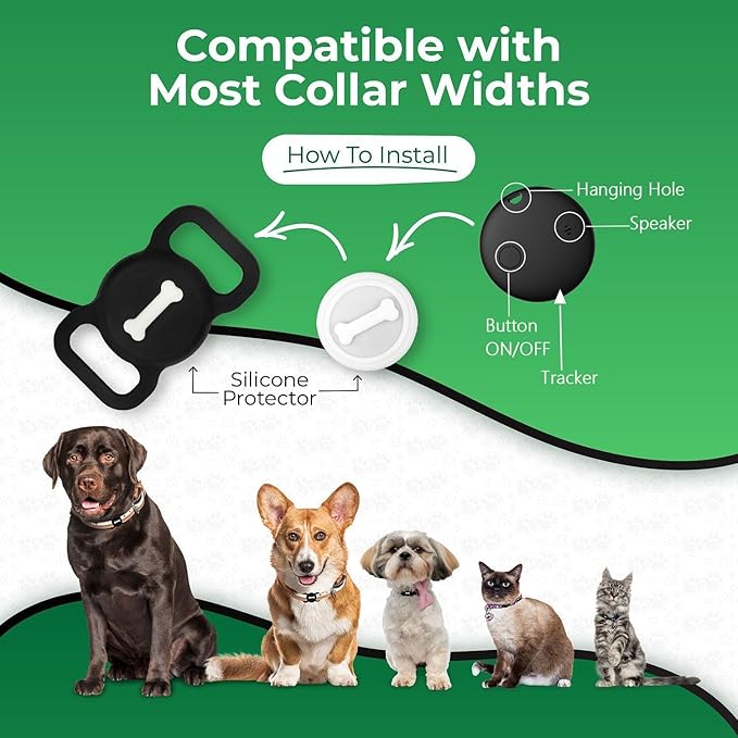 Smart Pet Tracker, Dog Tracker with Collar Holder, Smart Tag for Seamless Location Tracking, No Monthly Fee MFi Certificated, Work with Find My, No GPS Tracker, iOS Only, Black