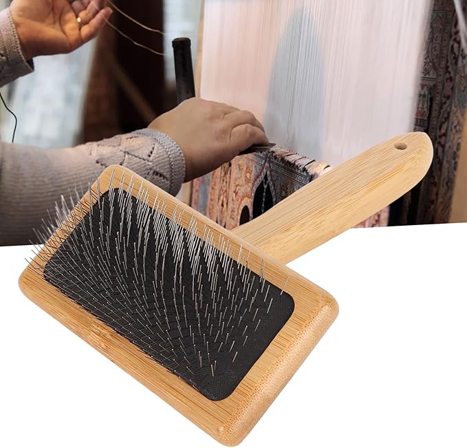 Sheepskin Wool Brush, Sheepskin Wool Wire Brush with Hole Cushion, Macrame Slicker Comb Pet Slicker Brush with Wood Handle for Grooming, Removing Shedding and Dirt (L)