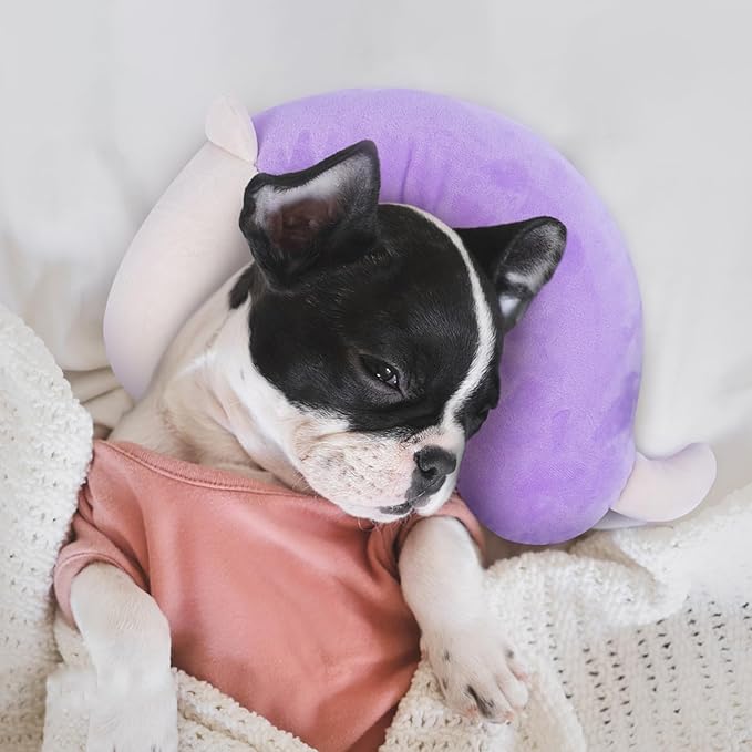 Pet Pillow, Dog Neck Pillow,Dog Pillows for Medium Dogs,Calming Pillow for Dogs, Soft Cat Pillow,Improve Relief Dog Sleeping Pillow,Machine Washable Pet U-Shaped Pillow,Purple,L