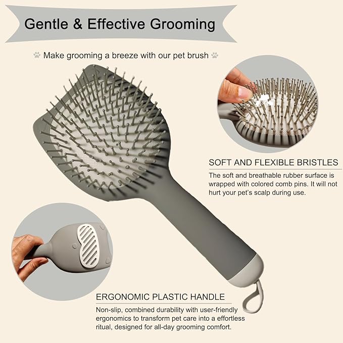 Soft Bristle Cat-Ear Puppy Brush Small Dogs Gentle Comb Grooming Tool Yorkie Shih Tzu Maltipoo Maltese (Grey)