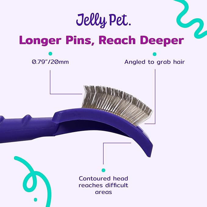 Jelly Pet Universal Slicker Brush for Dogs, Dog Grooming Brush, Remove Tangles/Dead Undercoat, Tuffer Than Tangles, Doodle Huskie Sheep Dog Golden Retriever German Shepherd, Soft Pin, Purple, Large