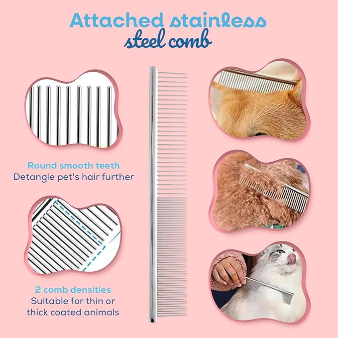 Undercoat Rake for Dogs & Cats, Dematting Comb with Extra Wide Double-Sided Stainless Teeth for Detangling, Deshedding, Brushing & Removing Shed Fur, Knots, Mats, and Tangles in Pets (Brush and comb)