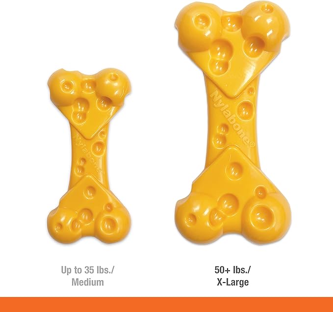 Nylabone Power Chew Cheese Bone Dog Chew Toy, Cute Dog Toys for Aggressive Chewers, Cheese Flavor, X-Large/Souper (1 Count)