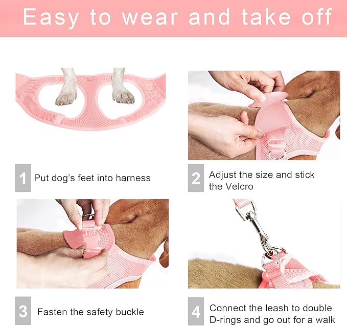 TwoEar Dog Vest Harness Reflective, No-Pull Pet Harness Easy Control with Breathable Mesh, Soft Puppy Step-in Harness No-Choke for Outdoor Walking, Training for Medium Dogs(M, Pink)