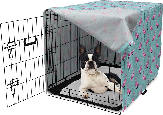 Lunarable Turquoise Dog Crate Cover, Repetitive Pink Flamingos on Wavy Water Background Vivid Colors Graphic, Easy to Use Pet Kennel Cover for Small Dogs Puppies Kittens, 22 Inch, Pink Seafoam