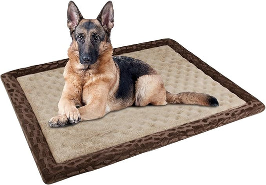 XL Dog Crate Pad 42x28 inch Memory Foam Large Dog Kennel Bed Soft Flannel Washable Anti Slip Puppy Sleeping Mat,Brown