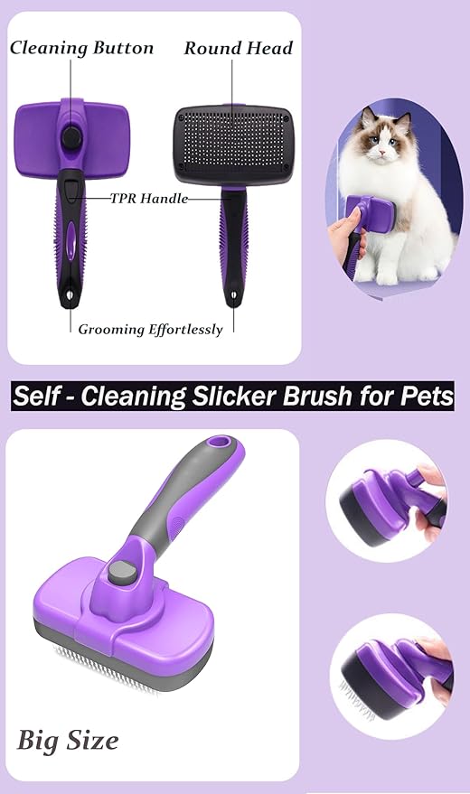 Dog Grooming Gloves and Brush Set - Dog Washing Gloves | Self-Cleaning Slicker Brush| Dog Bath Brush| Grooming kits for Nose and Teeth (7 pcs)