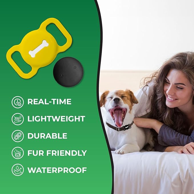 Pet Tracker for Cat, Smart Pet Location Tracker with Cat Collar Holder, Smart Item Finder, MFi Certificated Tracking Device, No Monthly Fee, Works with Find My (iOS Only) (Yellow)