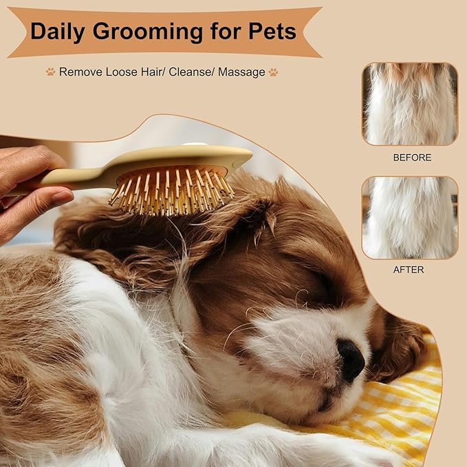 Soft Bristle Cat-Ear Puppy Brush Small Dogs Gentle Comb Grooming Tool Yorkie Shih Tzu Maltipoo Maltese (Brown)