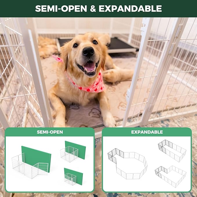 FXW Homeplus Dog Playpen for Indoor Use - Stress-Free and Safe Play, Heavy Duty 40 Inch 16 Panels Dog Pen for Medium and Large Dogs, White│Patented