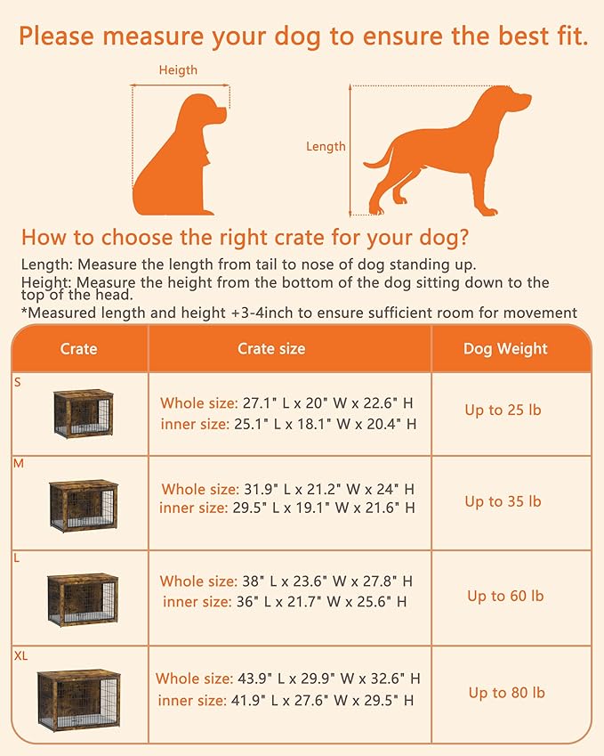 Piskyet Dog Crate Furniture with Cushion,Heavy-Duty Reinforced Metal Mesh,27" Wooden Dog Crate End Table with Double Doors,Indoor Dog Kennel,Dog Cage Side Table for Small Breed,Rustic Brown