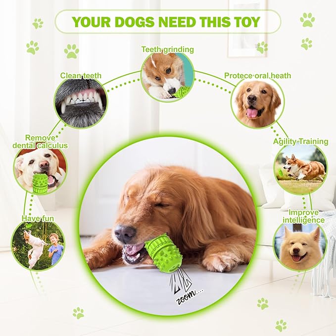 PIFFZEDO Dog Toys for Aggressive Chewers Tough Dog Squeaky Toys for Small Medium Breed Interactive Durable Natural Rubber Dog Chew Toys Dog Birthday Toy Dog Toothbrush(Green,Small)