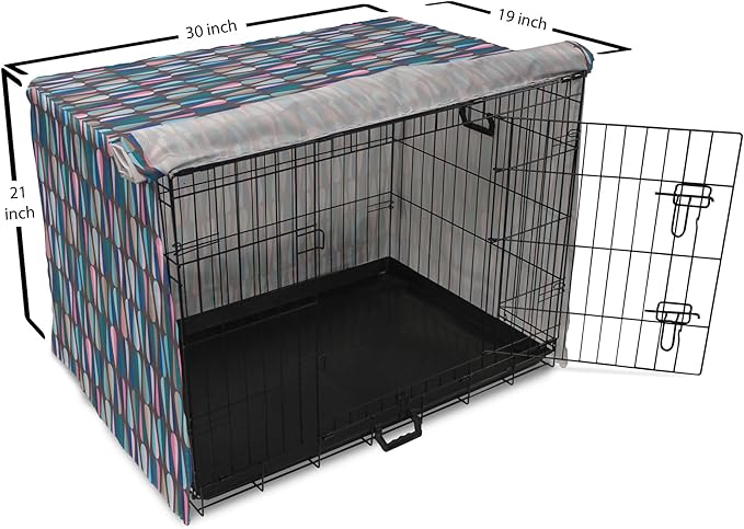 Ambesonne Mid Century Dog Crate Cover, Modern Style Retro Pattern Droplet Shapes Mosaic in Tones, Easy to Use Pet Kennel Cover for Cats & Medium Dogs, 30 Inch, Taupe Blue